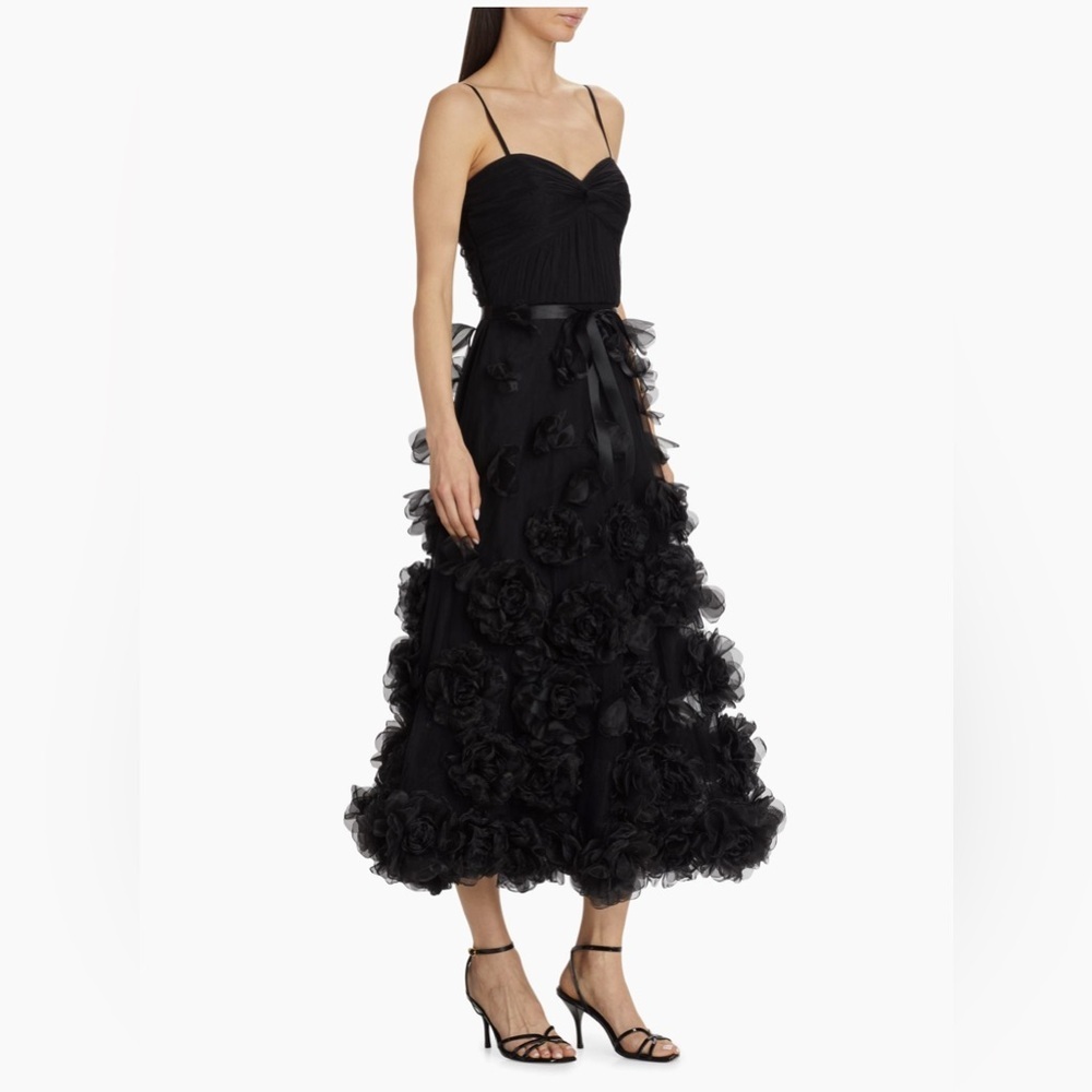 NEW Marchesa 3D Black Floral Rose-Embellished Tulle Cocktail Gown Sz 6 - Picture 4 of 12